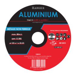 Disque à tronçonner aluminium 125 x 22,23 x 1 mm plat HANGER 150010