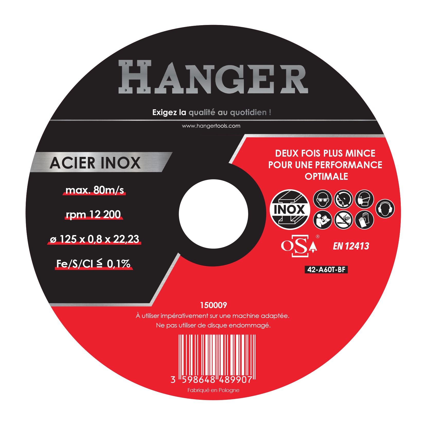 Disque à tronçonner acier/inox 125 x 0,8 mm déporté HANGER 150009 – Image 2