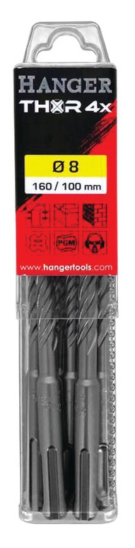 10 forets béton THOR SDS Plus 4 taillants 8X100X160 HANGER 155793
